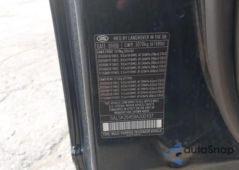 2009 Land Rover Range Rover Sport Hse z USA, uszkodzony, nr VIN SALSK25459A200107